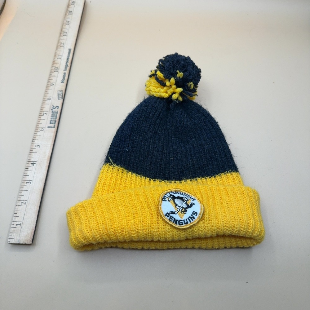 Pittsburgh Penguins Vintage Knit Beanie Navy Yellow Coca-Cola Patch